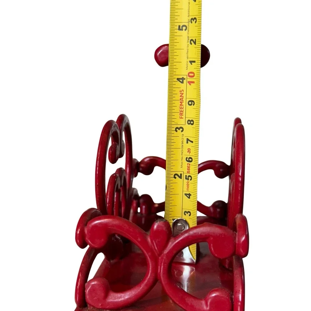 Red Heart Cast Iron Salt & Pepper Shaker Caddy Holder Farmhouse Kitchen Decor